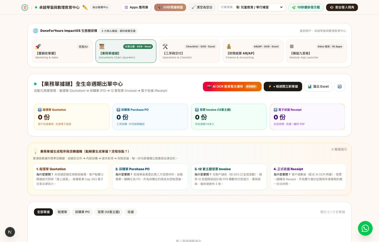 全生命週期業務單據鏈管理中心畫面